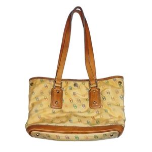 Dooney & Bourke Vintage Logo Signature Print Leather Handle Tote Bag Purse